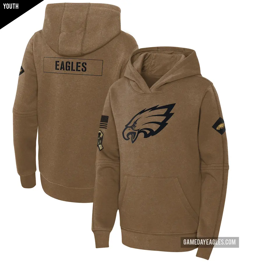Youth Philadelphia Eagles Brown 2023 Salute to Service Club Fleece Pullover Hoodie