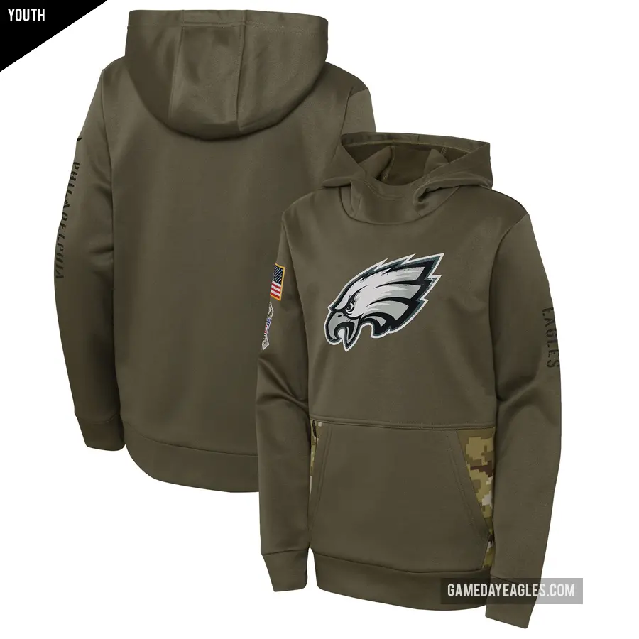 Youth Philadelphia Eagles Olive 2022 Salute to Service Performance Pullover Hoodie